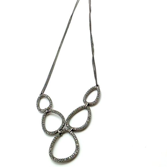 Lia Sophia BLACK ICE w/Cut Crystals Double Chain Necklace 16-19" - Picture 3 of 12